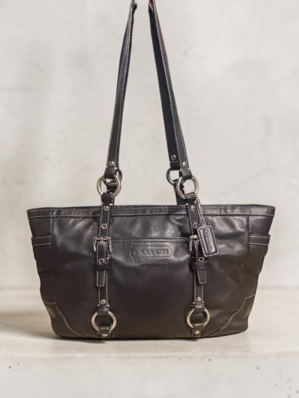 Coach Gallery East West Leather Tote Bag Black F12343